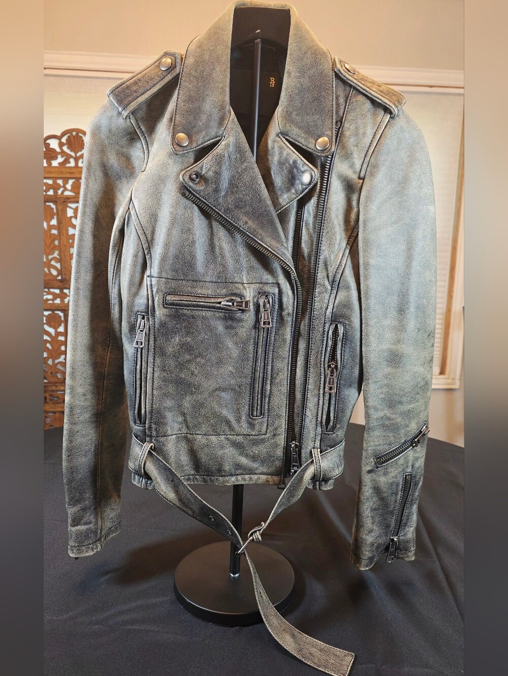 R13 Distressed Black and Brown Leather Moto Jacket